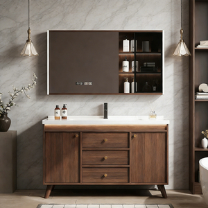<span class=keywords><strong>Mobile</strong></span> da <span class=keywords><strong>Bagno</strong></span> di Lusso Stile Mid-Century Moderno con Armadietto a Specchio LED e Ampio Spazio di Archiviazione - Product Image 2