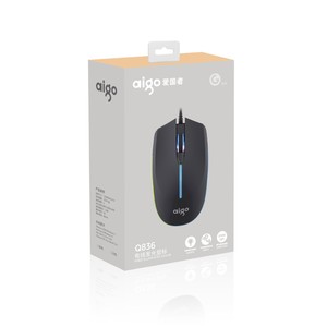 Aigo Q836 Wired Optical <b>Mouse</b> 4 Buttons RGB Backlit Right Hand Ergonomic Business Use - Product Image 1