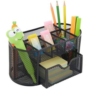 Mesh Oval Pencil Cup and Desk Organizer <b>White</b> Box Powder Coating Round Cute Led <b>Pen</b> Holders Office Desktop Stationery Organizer - Product Image 2