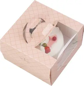 10套防油方板8x8x5英寸有吸引力的粉红色柠檬水颜色坚固的手柄面包店馅饼糕点蛋糕纸盒