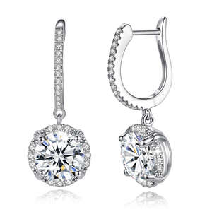 Pendientes de Plata de Ley con Diamantes Naturales de Corte Brillante, Certificados por IGI, de Alta Pureza, Elegantes y de Lujo, para Bodas y Fiestas - Product Image 1