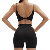 Ensemble de sport 2 pièces pour femme : Crop top dos torsadé et short taille haute sculptant, en Spandex/Nylon respirant et anti-transpiration
