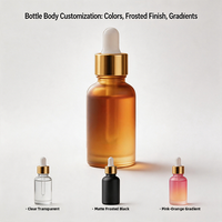 Flacon compte-gouttes cylindrique de luxe personnalisé en verre borosilicate dégradé pour sérum, huile essentielle et crème de soin, 10ml, 30ml, 50ml, vente en gros