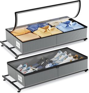 Customized Under Bed <b>Storage</b> Bins with Wheels Clear Lids Rolling Organizer for <b>Clothes</b> Shoes Toys Blankets - Product Image 1