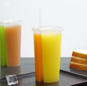24oz 700ml PP taza de plástico transparente gemelos vasos divididos Boba té burbuja doble compartido 2 compartimentos taza de jugo con tapa logotipo personalizado - Product Image 2