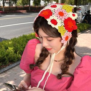 All'ingrosso Sciarpa a triangolo pastorale donna ragazze accessori per capelli 1 pz fiore <span class=keywords><strong>Bandana</strong></span> lavorato a maglia floreale fascia per capelli uncinetto - Product Image 2
