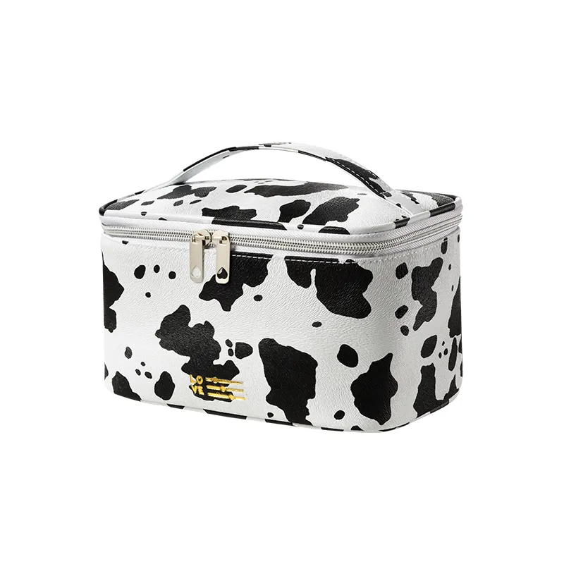 Travel PU Leather Leopard Cow Print Makeup Organizer Cosmetic Pouch Bag