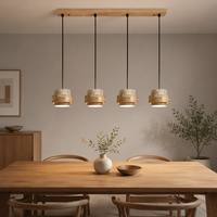 Luminaire suspendu rectangulaire Wabi Sabi en pierre jaune à 3 lumières, pour îlot de cuisine, restaurant, style médiéval, en travertin et bois