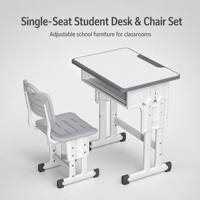 Ensemble bureau et chaise d'étude pour enfants en métal avec bordure grise et plateau intégré, hauteur réglable pour enfants