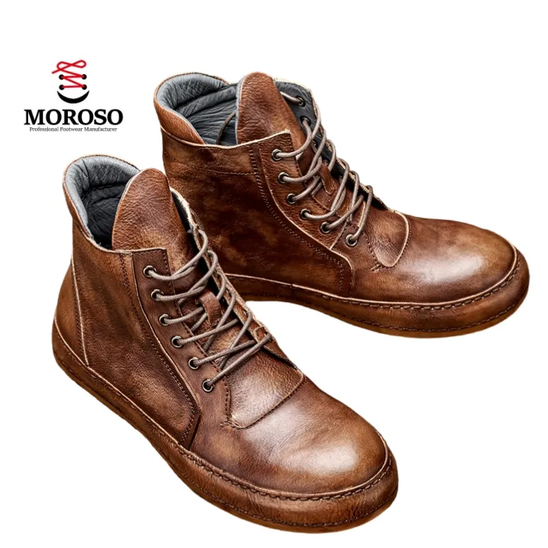Men'S High -Top Shoes Leather Men'S Shoes Pork Skin Casual Martin Boots