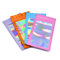 Sacs d'emballage holographiques plastique mylar pochettes plates refermables fermeture éclair laser avec logo personnalisé