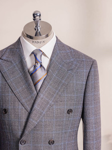 Blazer <span class=keywords><strong>costume</strong></span> d'affaires gris coupe ajustée pour <span class=keywords><strong>homme</strong></span> Manteau en laine à double boutonnage à la mode <span class=keywords><strong>Demi</strong></span>-doublure à carreaux Respirant Plus Size Summer - Product Image 5