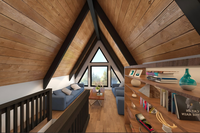 Cabane triangulaire préfabriquée moderne en acier léger de 2022 pieds carrés avec toit et bardage métalliques pour vacances en forêt