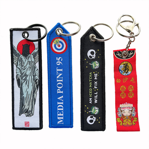 Grosir gantungan kunci Promosi laveros kain kustom Label logo bordir cincin Jet dikepang Label gantungan kunci bordir Jet Tag - Product Image 3