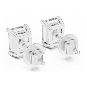 Boucles d'oreilles élégantes en diamant de laboratoire taille émeraude, serties de 4 griffes en or jaune avec fermoirs à vis sécurisés - Product Image 4