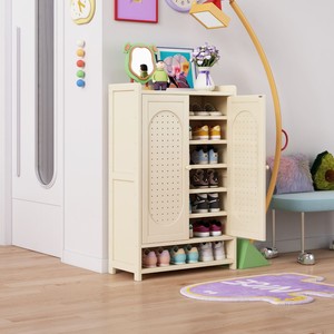 Home entryway <b>shoe</b> cabinet, white and cream-colored, 2025 new style, made of bamboo, storage unit, <b>wall</b>-mounted, with doors. - Product Image 4