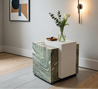 Table d'appoint haut de gamme en travertin naturel poli, éco-responsable, avec grande base en dalle, table d'appoint moderne de luxe pour salon, villa, hôtel