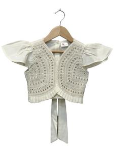 เสื้อทวิชาแบบทอผ้าแขนครึ่งตัวประดับตกแต่งพร้อมเลเฮนกาพิมพ์ลาย-สีขาวและชมพู - Product Image 1