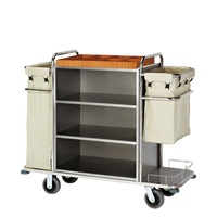 Carrito de Limpieza EASTON de Acero Inoxidable para Uso Hotelero, Carro de Servicio con 2 Bolsas para Ropa Sucia y Soporte Superior Extraíble