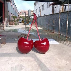 Fenêtre d'affichage de centre commercial urbain moderne statue de cerisier jardin cour affichage métal artisanat fruits sculpture - Product Image 4