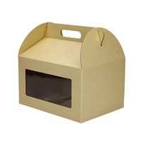 Boîte en papier kraft avec poignée et fenêtre transparente en PVC, pliable, portable, pour pâtisserie, boîte cadeau, emballage personnalisé imprimé