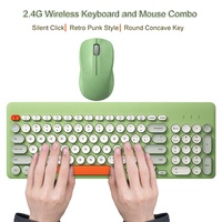 Set Keyboard dan Mouse Nirkabel 2.4G Tanpa Suara Warna Campuran Model Mesin Tik Tombol Bulat Keyboard Mouse Combo Lucu untuk Rumah dan Kantor
