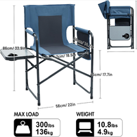 Chaise de camping pliante pour adultes avec table latérale, chaise de jardin pour adultes
