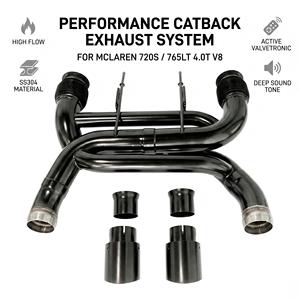 Kit d'échappement complet droit noir Vortex SS304 avec collecteur et silencieux pour McLaren 720S 765LT 4.0T V8 2017-2023 – Kits de tuning à montage direct - Product Image 1