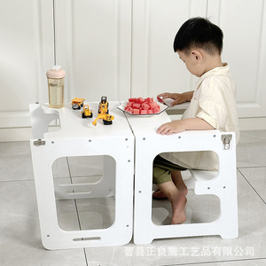Foldable Baby Handwashing Stool Multi-functional Kitchen Stool <b>Montessori</b> Climbing Chair Three-in-one <b>Learning</b> <b>Tower</b> Solid Wood - Product Image 1