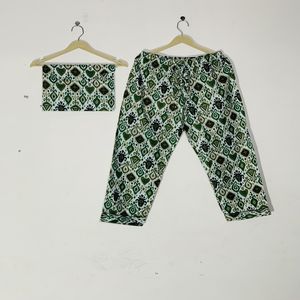 Ensemble de pyjama floral imprimé à la main pour femme - Vêtements de nuit en coton artisanal, tenue de sommeil et de détente bohème pour l'été, cadeau - Product Image 3