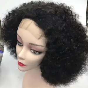 Peluca de cabello humano rizado estilo Afro para mujeres negras, pelo corto peruano con malla frontal transparente, venta al por mayor