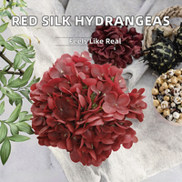 Grandes fleurs d'hortensia en soie multicolores faites à la main, 5 têtes, artificielles, rouge foncé, pour la décoration de jardin, de mariage et d'intérieur