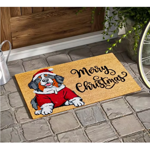 Alfombra de Entrada Navideña de Fibra de Coco con Diseño de Perro de Santa Claus, Hecha a Mano, Ecológica, para Interiores y Exteriores - Product Image 1