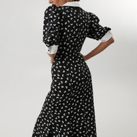 Robe longue élégante pour femme, à col à revers, manches courtes, nœud papillon, imprimé numérique personnalisé