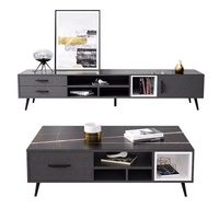 Ensemble de Meubles de Salon en Bois de Luxe, Meuble TV Blanc et Table Basse Centrale