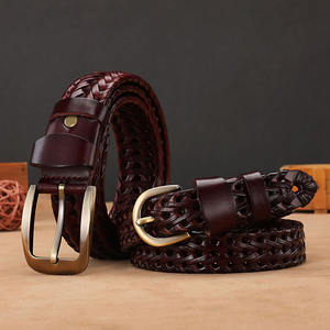 Nouvelle ceinture en <span class=keywords><strong>cuir</strong></span> de vachette tressé pour homme et femme, ceinture décontractée pour jeans, golf, entièrement réglable, ceinture en <span class=keywords><strong>cuir</strong></span> unisexe avec boucle à ardillon - Product Image 1