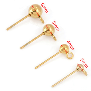 18k Gold Plated Stainless Steel Round Bead <b>Earring</b> Posts For <b>Earring</b> Making Jewelry Findings H1505 - Product Image 3