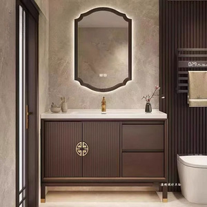 Meuble de salle de bain en chêne avec vasque intégrée en céramique, vasque intelligente, combinaison meuble-lavabo et miroir - Product Image 3