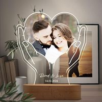 GRAVUR Illuminé Acrylique Verre Coeur Die Personnalisé Photo Nom Date Couple Cadeau pour Anniversaire Saint Valentin Fête Fournitures