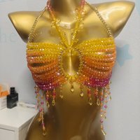 Chaîne de corps de luxe faite à la main avec perles de cristal, soutien-gorge sexy en perles avec pompons pour festival, plage, boîte de nuit, soirée, bijoux