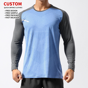 Camiseta Deportiva de Manga Larga de Secado Rápido, Tejida a Medida, Transpirable, Cuello Redondo, para Gimnasio, Entrenamiento, Ropa Deportiva, Talla Grande para Hombre - Product Image 1