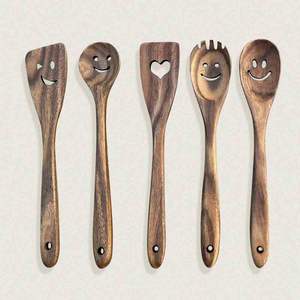 Cuchara para revolver ensalada de mango largo de teca de madera Natural de alta calidad, espátula para sartén antiadherente sonriente, cuchara para té, miel y café - Product Image 1