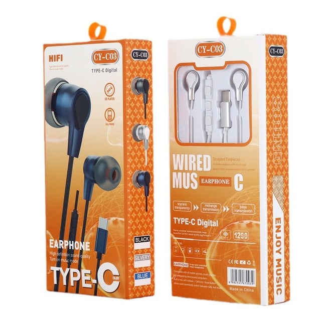 CY-C03 Type-C Digital Chip Universal Wired In-Ear TPE Headset with Voice Control for iPhone for Samsung 1.2cm Cord