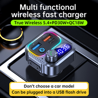Émetteur FM portable pour voiture 5.3 avec double chargeur rapide USB PD30W, prise en charge AAC et MP3, entrée Type-C