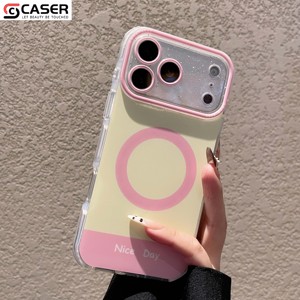 Funda Magnética para Teléfono con Bloques de Color para iPhone Serie 13-17, con Estampado de Letras 'Nice Day', Marco Brillante para la Lente, Resistente a Impactos y Transparente - Product Image 1