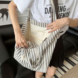 Custom Logo <b>Large</b> Capacity Striped Retro One Shoulder Canvas Shopping Tote <b>Bag</b> - Product Image 4