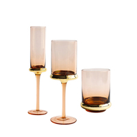 Meest Populaire 130Ml 280Ml 400Ml Gekleurd Glaswerk Roze Bekers/Shot Steelloos Wijnglas Goud Omrande Wijnglazen