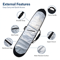 Sac de planche de surf BSCI, imperméable, protection UV, réfléchissant, housse de rangement pour planche de surf, sac de transport pour planche de surf pour le surf en plein air