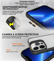 Coque de téléphone en TPU transparente en fibre de carbone anti-chute avec dos rigide en PC pour iPhone 13 Pro Max 12 Mini 11 Pro 16 17 8 Plus XR XS SE