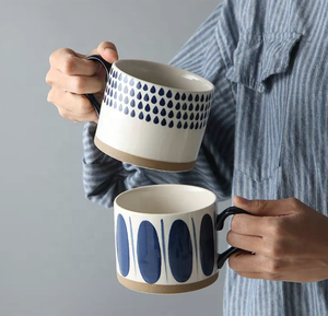 ถ้วยกาแฟเซรามิกสีฟ้าและสีขาว15.2ออนซ์สไตล์นอร์ดิกวาดด้วยมือถ้วยเซรามิก - Product Image 3
